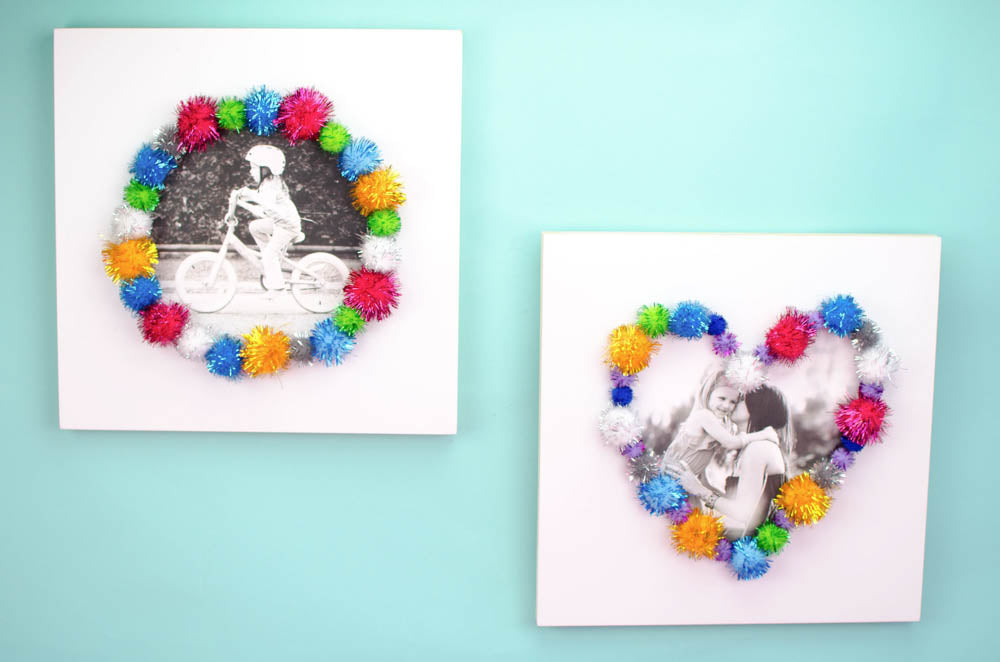 DIY Pom Pom Framed Photo Canvas Craft for Kids